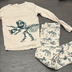 Cream and Green Dinosaur Pajama Sets